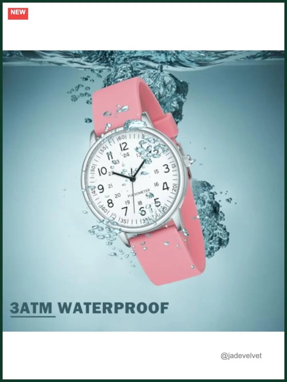 Nurse Watch Easy Read Luminous Dial Silicone Band Red Second Hand Waterproof
